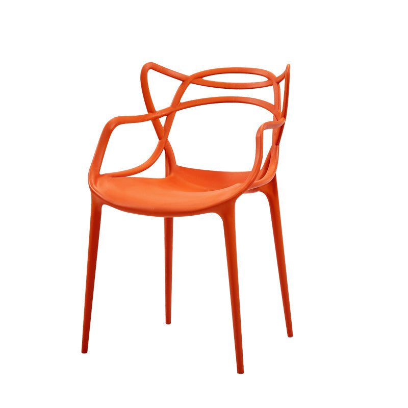 Silla contemporánea con respaldo abierto, silla lateral con brazo de comedor y patas de plástico