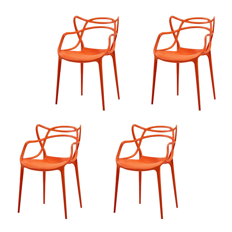 Silla contemporánea con respaldo abierto, silla lateral con brazo de comedor y patas de plástico