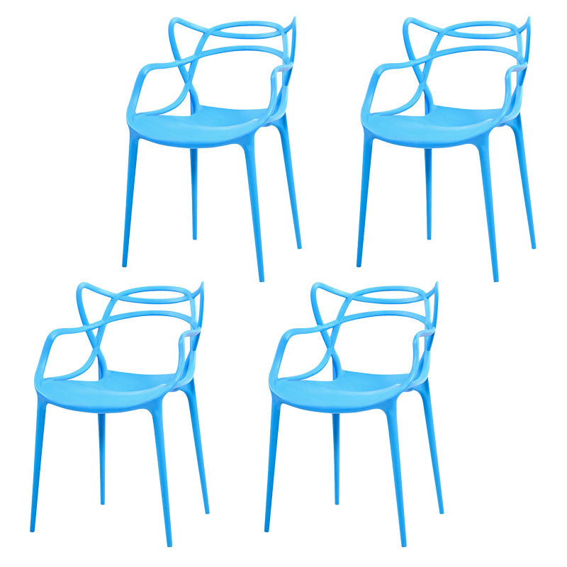 Silla contemporánea con respaldo abierto, silla lateral con brazo de comedor y patas de plástico