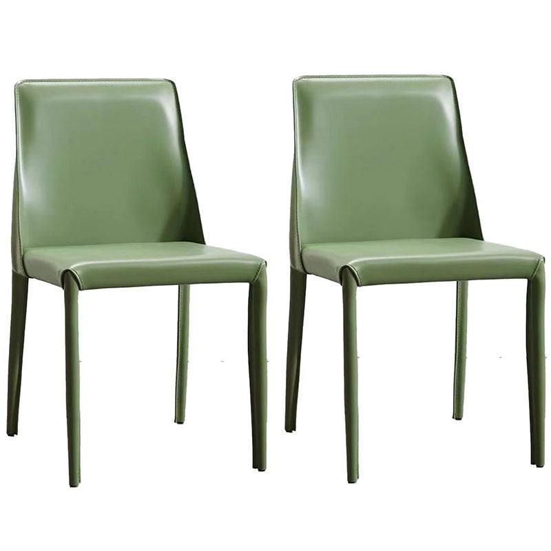 Silla sin brazos de comedor de metal moderno, silla de comedor de cuero para uso doméstico