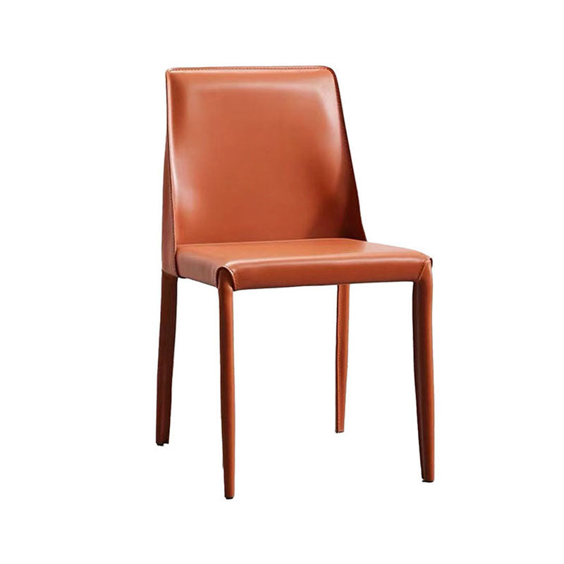 Silla sin brazos de comedor de metal moderno, silla de comedor de cuero para uso doméstico