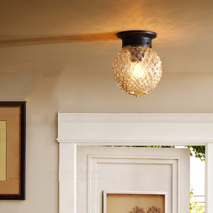 Glass Black Ceiling Mount Light Fixture Round Simplicity Close to Ceiling Lamp