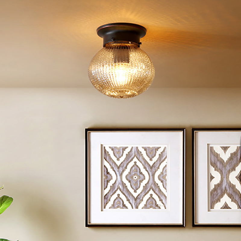 Glass Black Ceiling Mount Light Fixture Round Simplicity Close to Ceiling Lamp