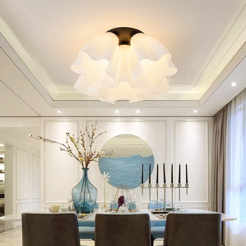 Glass Black Ceiling Flush Mount Light Floral Minimalist Ceiling Mounted Fixture