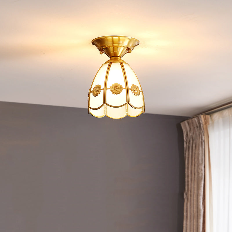 Vintage Shaded Ceiling Mount Light Fixture Glass Ceiling Light Fixture in Brass