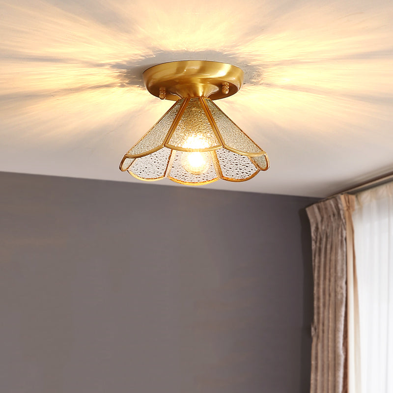 Vintage Shaded Ceiling Mount Light Fixture Glass Ceiling Light Fixture in Brass