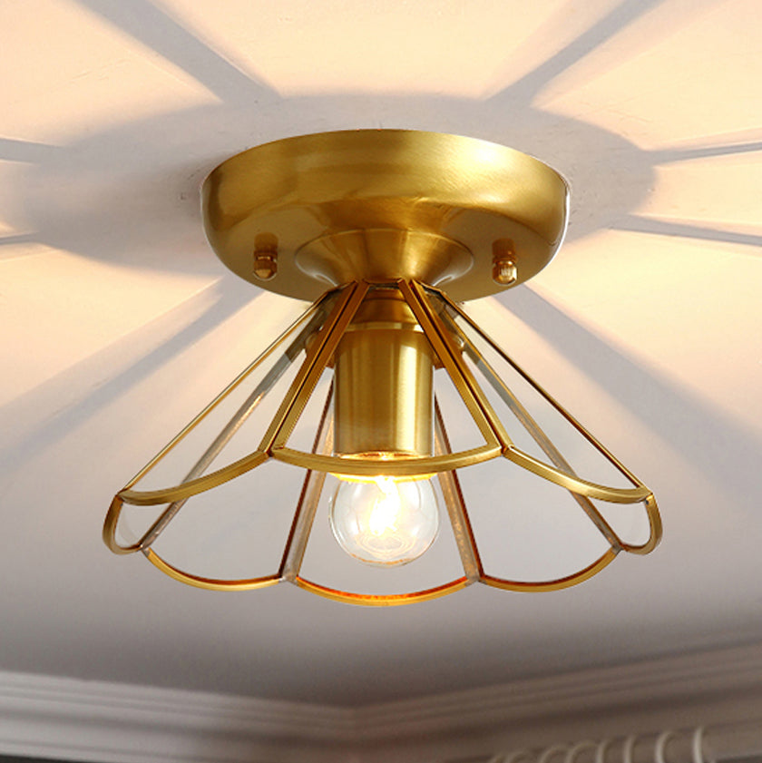 Vintage Shaded Ceiling Mount Light Fixture Glass Ceiling Light Fixture in Brass