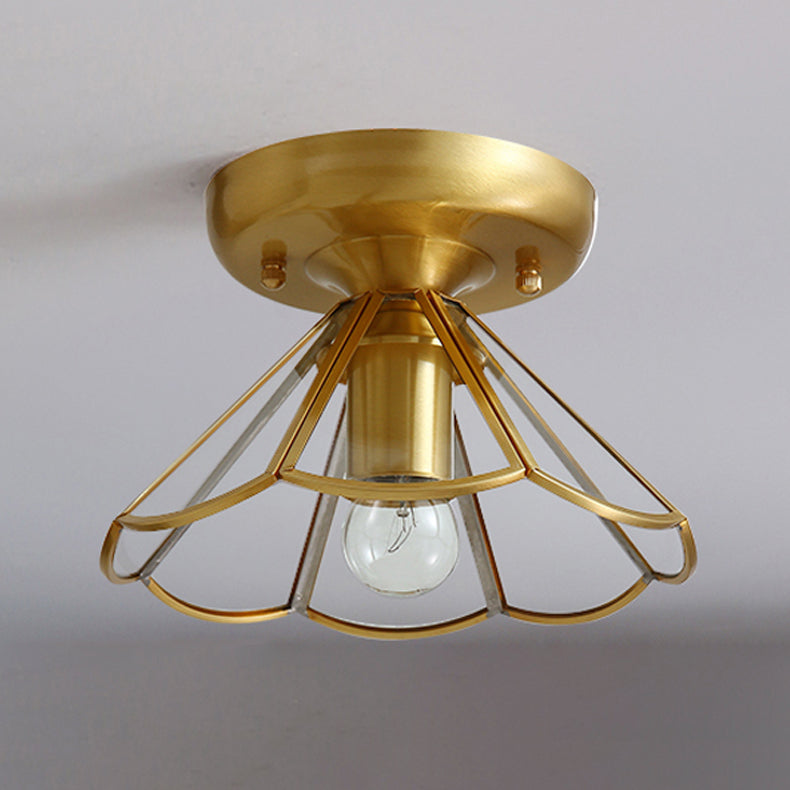 Vintage Shaded Ceiling Mount Light Fixture Glass Ceiling Light Fixture in Brass