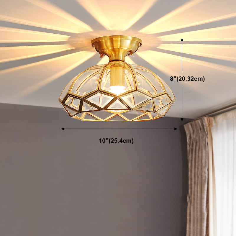 Vintage Shaded Ceiling Mount Light Fixture Glass Ceiling Light Fixture in Brass