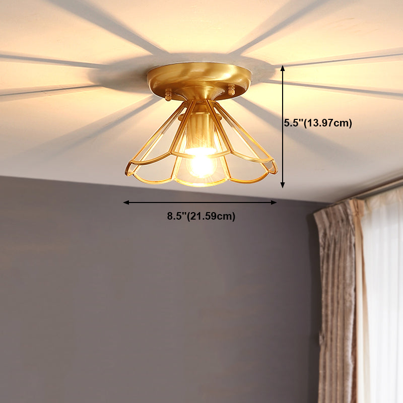 Vintage Shaded Ceiling Mount Light Fixture Glass Ceiling Light Fixture in Brass