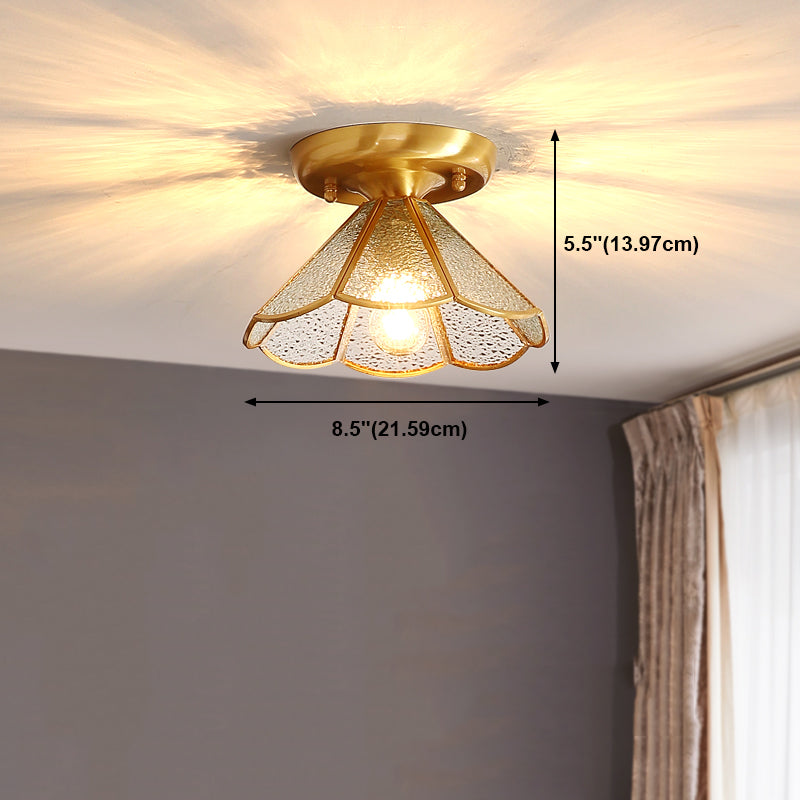 Vintage Shaded Ceiling Mount Light Fixture Glass Ceiling Light Fixture in Brass