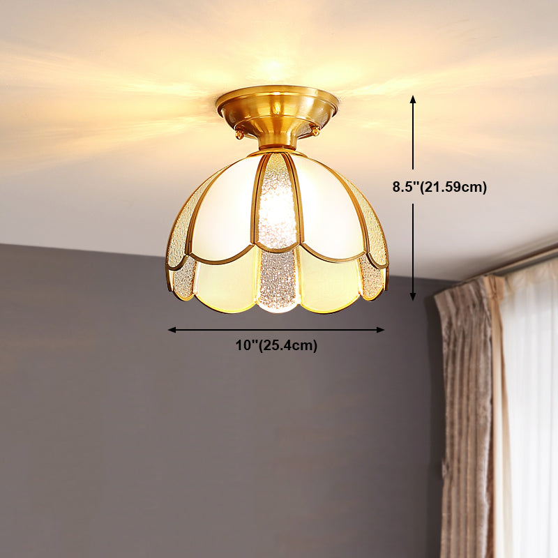 Vintage Shaded Ceiling Mount Light Fixture Glass Ceiling Light Fixture in Brass