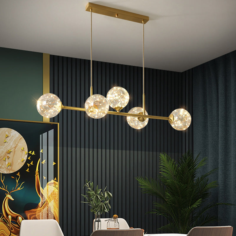 Ideas de iluminación de isla esférica de estilo contemporáneo luces colgantes de isla de vidrio transparente