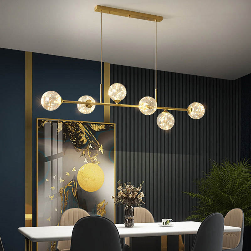 Ideas de iluminación de isla esférica de estilo contemporáneo luces colgantes de isla de vidrio transparente