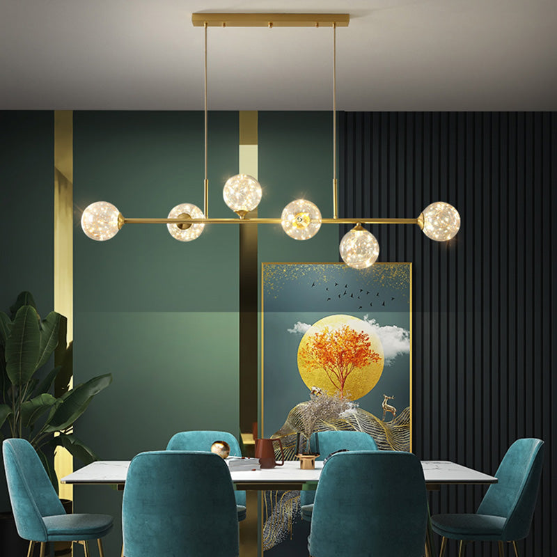 Ideas de iluminación de isla esférica de estilo contemporáneo luces colgantes de isla de vidrio transparente