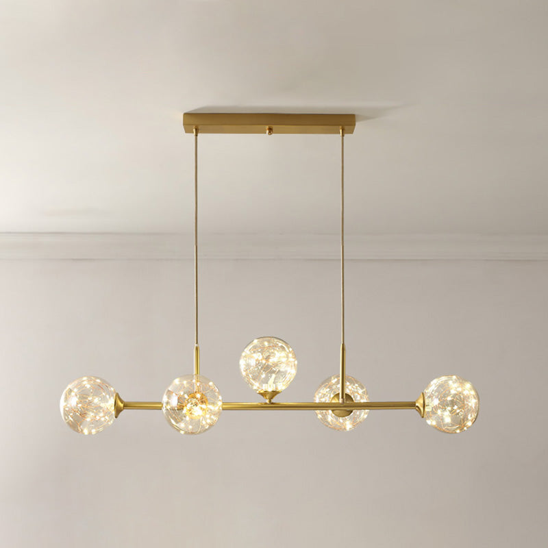 Ideas de iluminación de isla esférica de estilo contemporáneo luces colgantes de isla de vidrio transparente