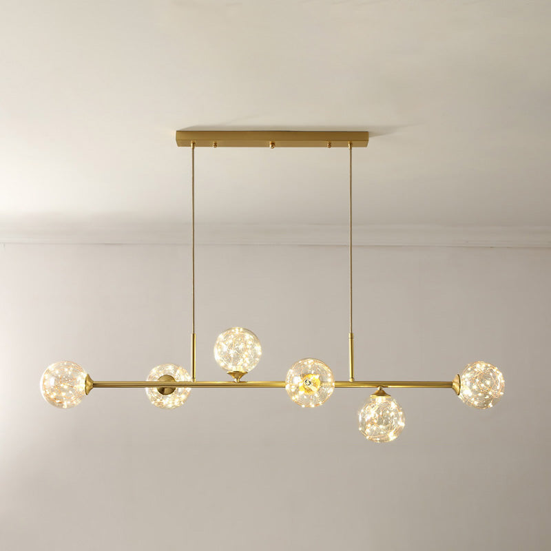 Ideas de iluminación de isla esférica de estilo contemporáneo luces colgantes de isla de vidrio transparente