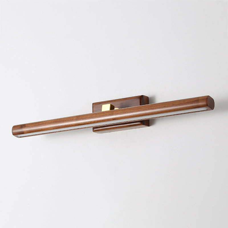 Wood Linear Shade Wall Sconce Modern 1-Light Mirror Wall Wall Lighting Fixtures in Brown