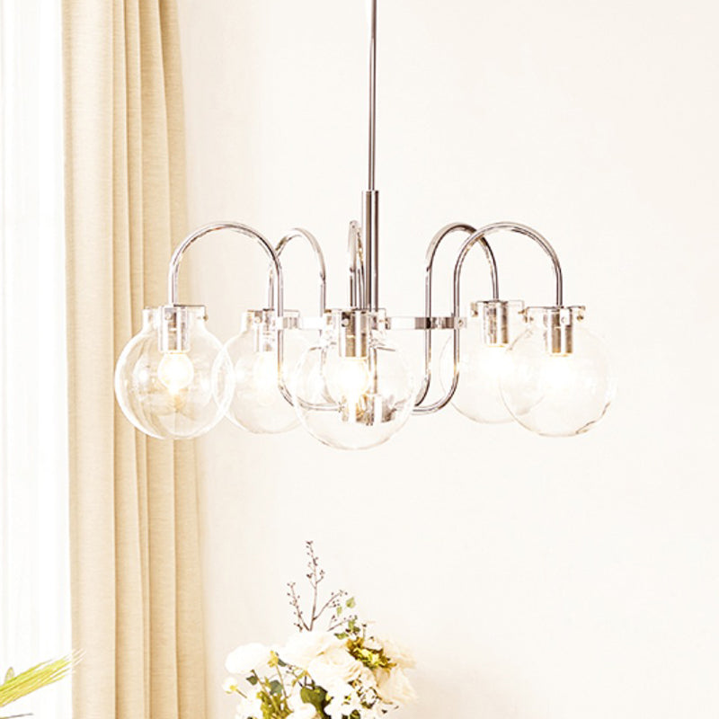 Modern Silver Ceiling Hung Fixture Global Clear Glass Down Lighting Pendant