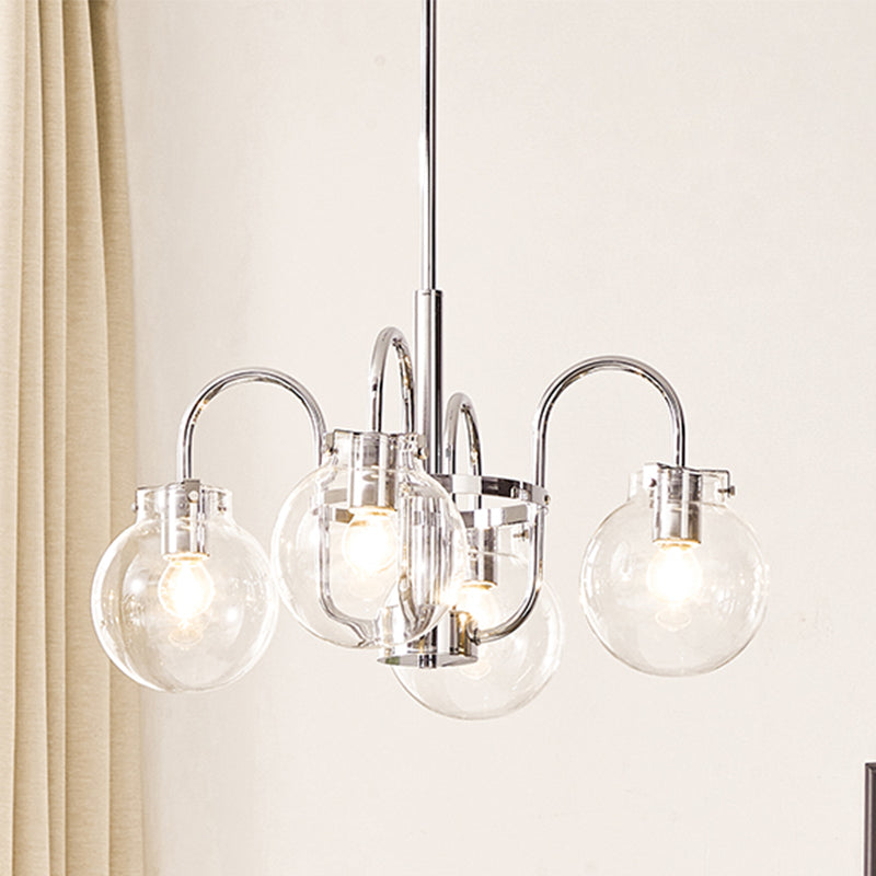 Modern Silver Ceiling Hung Fixture Global Clear Glass Down Lighting Pendant