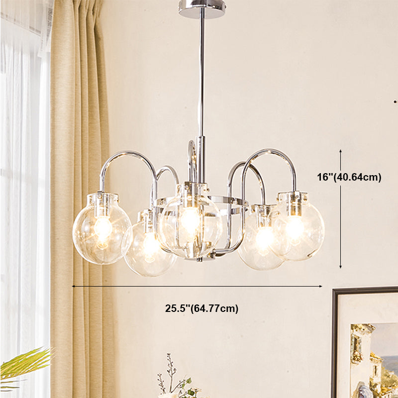 Modern Silver Ceiling Hung Fixture Global Clear Glass Down Lighting Pendant