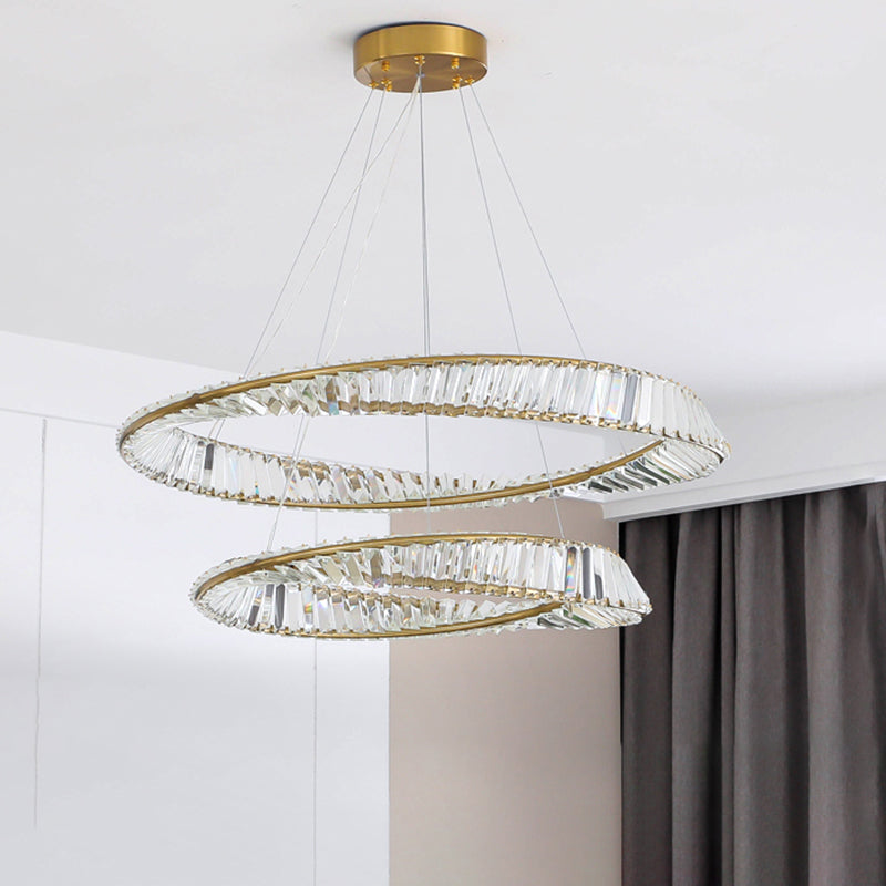 Luz de araña de cristal moderna luz colgante de dos niveles para sala de estar