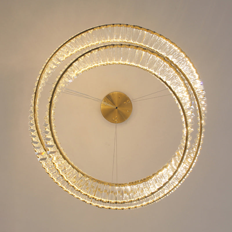 Luz de araña de cristal moderna luz colgante de dos niveles para sala de estar