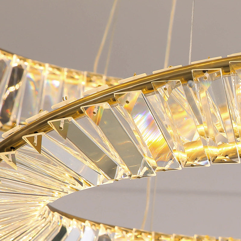 Luz de araña de cristal moderna luz colgante de dos niveles para sala de estar