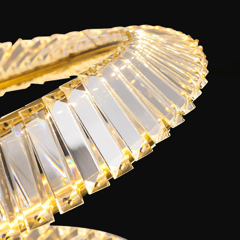 Luz de araña de cristal moderna luz colgante de dos niveles para sala de estar