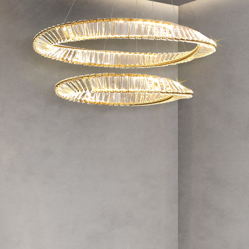 Luz de araña de cristal moderna luz colgante de dos niveles para sala de estar