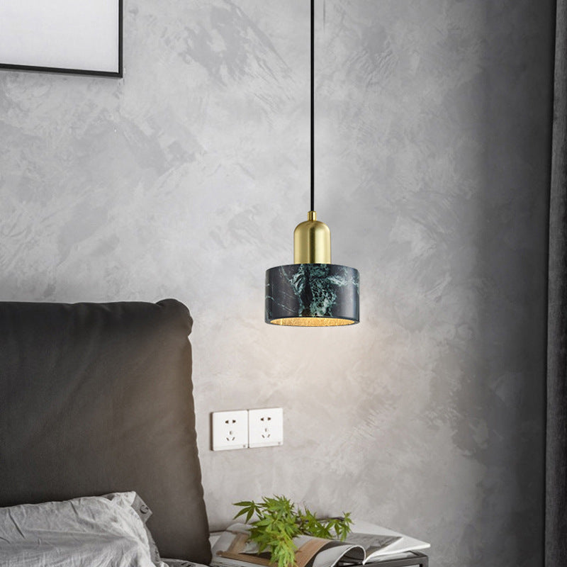 Brass Finish Small Pendant Light Nordic 1-Bulb Marble Suspension Lamp for Bedroom