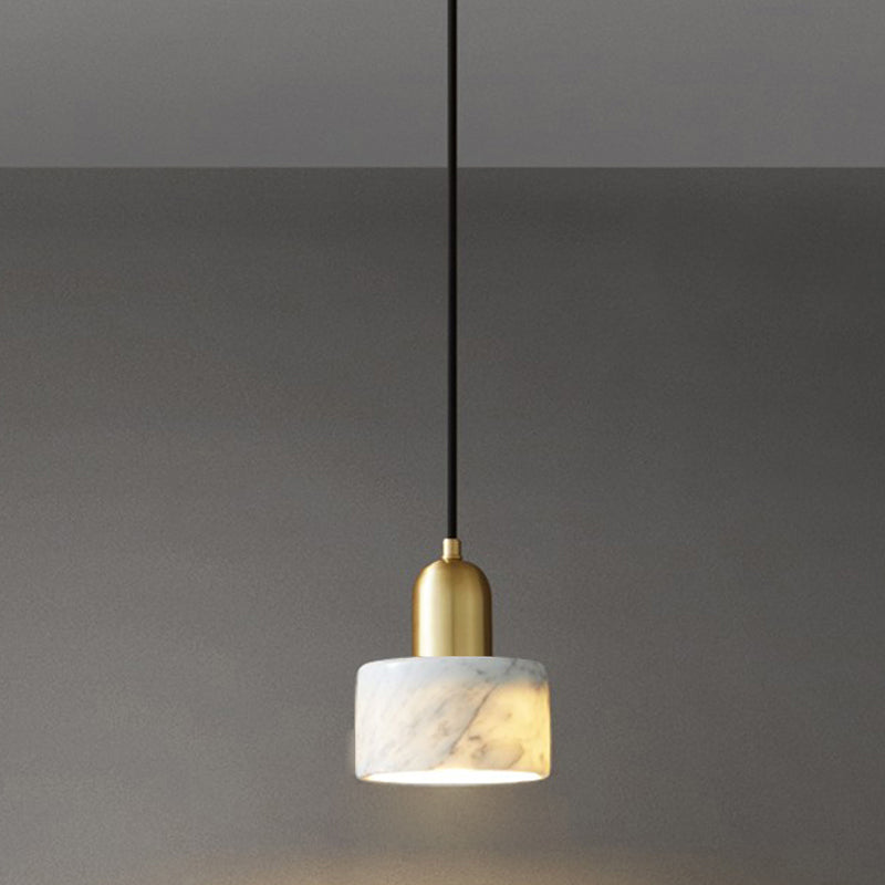 Brass Finish Small Pendant Light Nordic 1-Bulb Marble Suspension Lamp for Bedroom