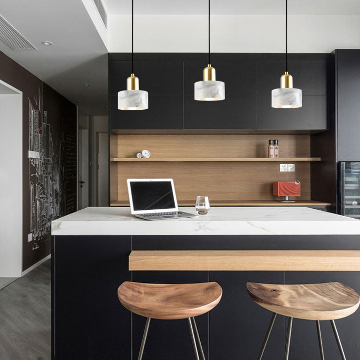 Brass Finish Small Pendant Light Nordic 1-Bulb Marble Suspension Lamp for Bedroom