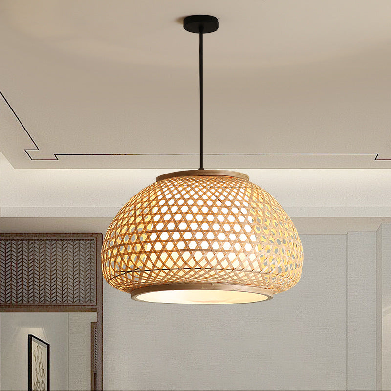 Lámpara de caída de 1 luces asiáticas Beige Bamboo Light para sala de té