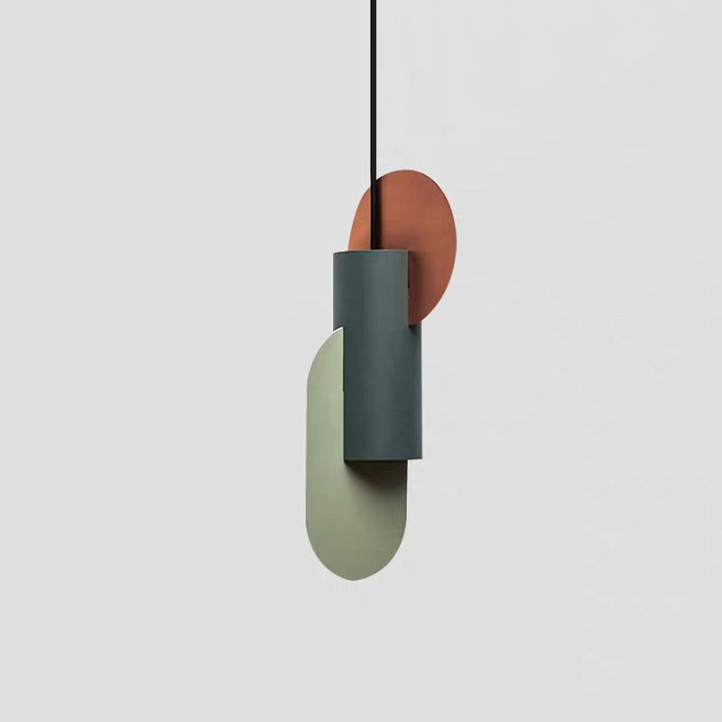 Geometric Cafe Pendant Light Metal Metal 1-Light Macaron Style Drop Lampe en vert-rose-rose