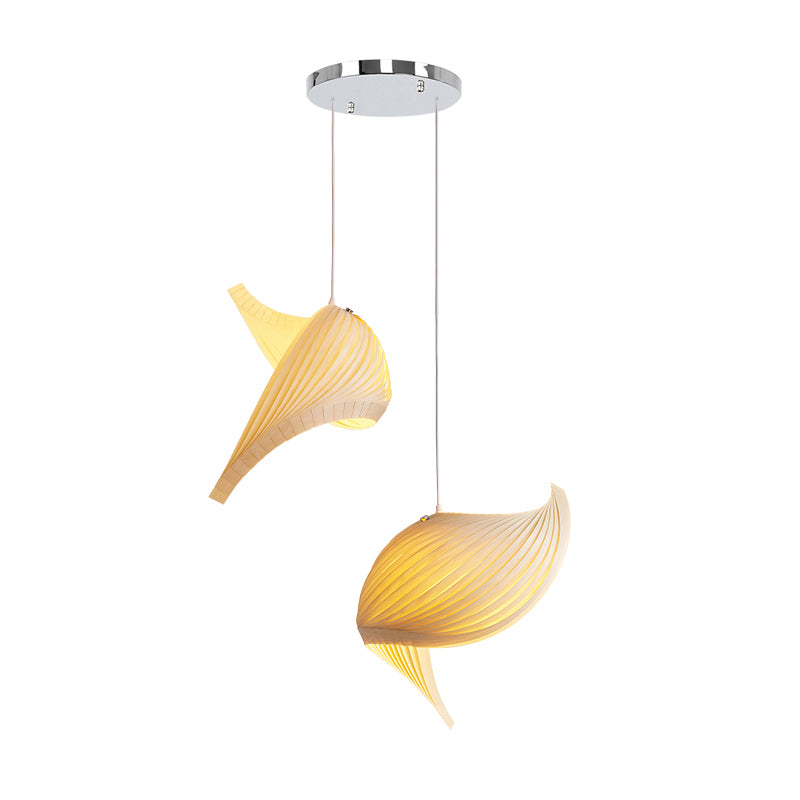 Artistic Shell Suspension Lamp Minimalist Natural Wood 1 Bulb Staircase Pendant Light
