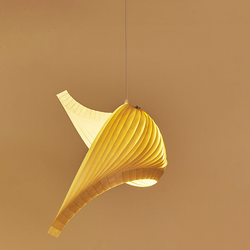 Artistic Shell Suspension Lamp Minimalist Natural Wood 1 Bulb Staircase Pendant Light
