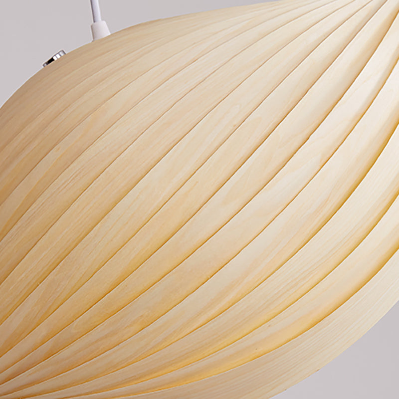 Artistic Shell Suspension Lamp Minimalist Natural Wood 1 Bulb Staircase Pendant Light