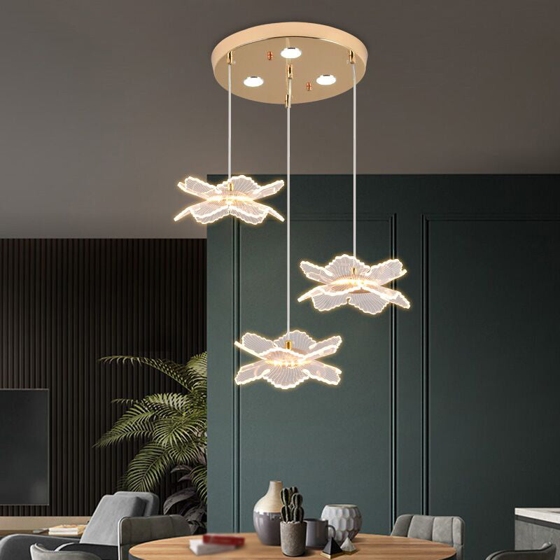 Acrylic Floral Pendant Lighting Modern LED Gold Hanging Lamp for Dining Room