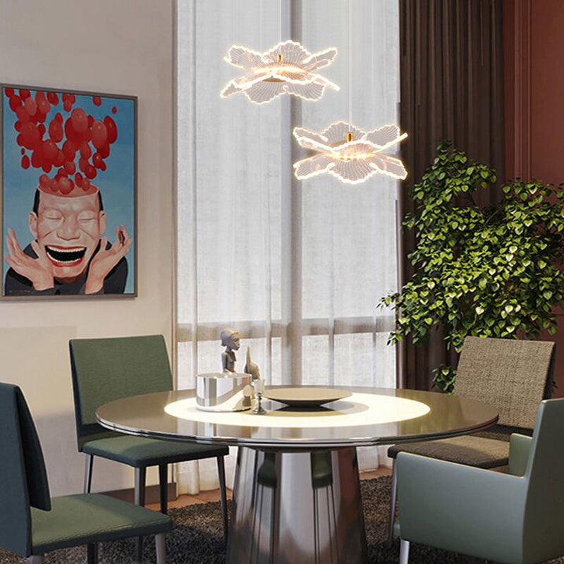 Acrylic Floral Pendant Lighting Modern LED Gold Hanging Lamp for Dining Room