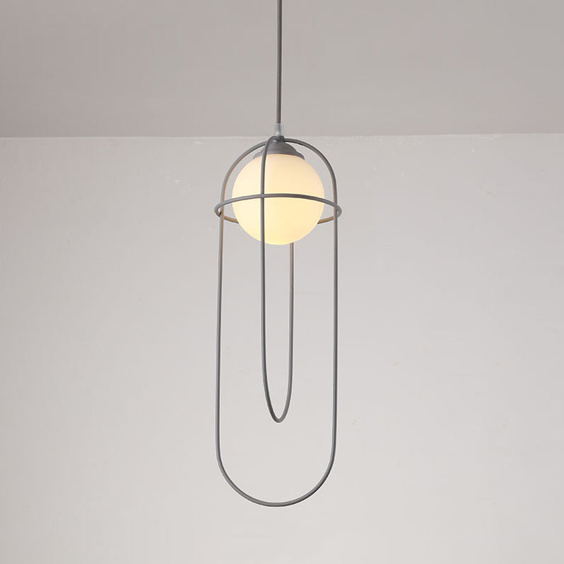 Glass Ball Pendant Light Macaron Style 1-Light Hanging Light with Cage