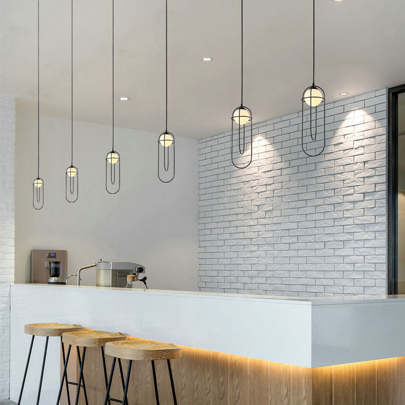 Glass Ball Pendant Light Macaron Style 1-Light Hanging Light with Cage