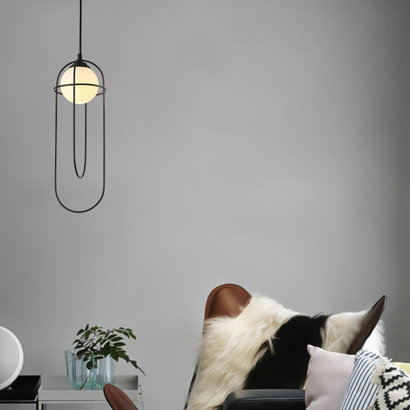 Glass Ball Pendant Light Macaron Style 1-Light Hanging Light with Cage