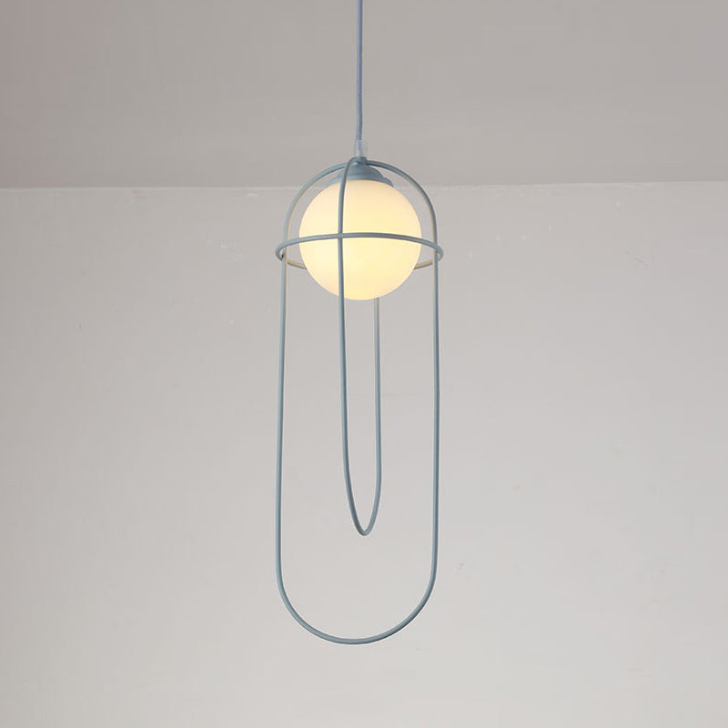 Glass Ball Pendant Light Macaron Style 1-Light Hanging Light with Cage