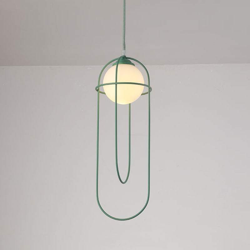 Glass Ball Pendant Light Macaron Style 1-Light Hanging Light with Cage