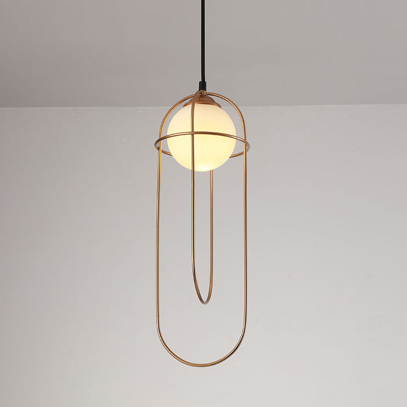 Glass Ball Pendant Light Macaron Style 1-Light Hanging Light with Cage