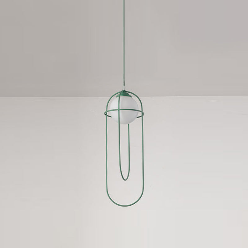 Glass Ball Pendant Light Macaron Style 1-Light Hanging Light with Cage