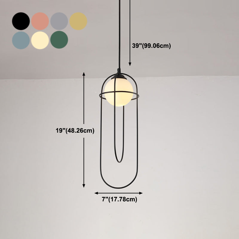 Glass Ball Pendant Light Macaron Style 1-Light Hanging Light with Cage