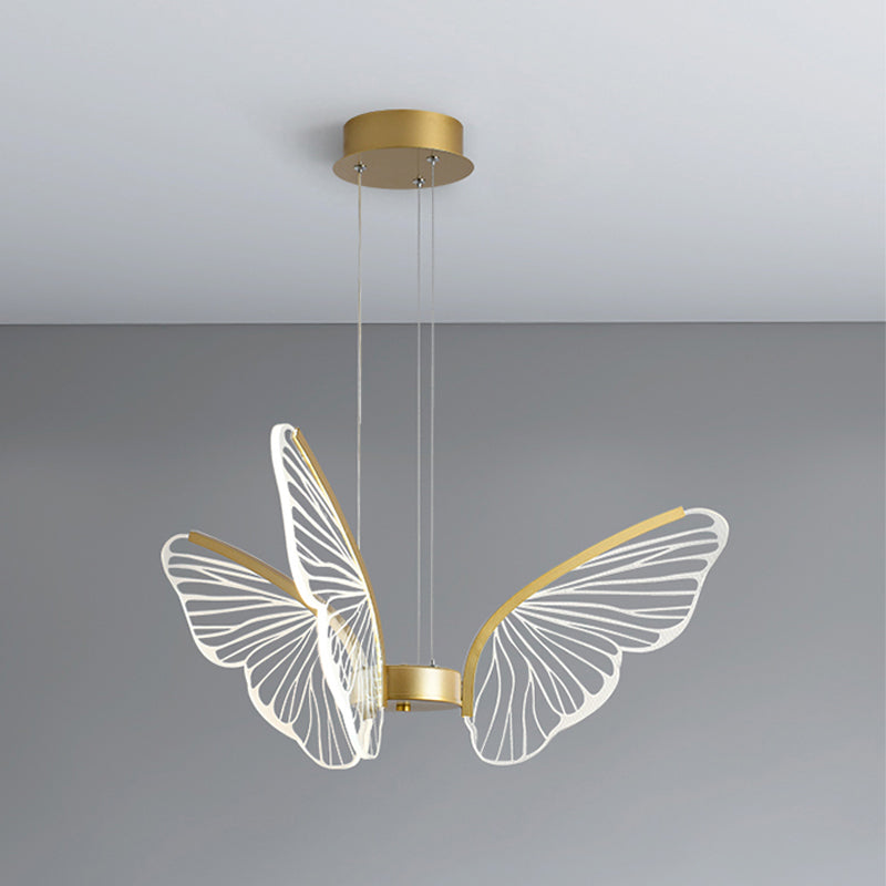 Metal Butterfly Shape Hanging Light Modern Style Multi Lights Cluster Pendant in Gold