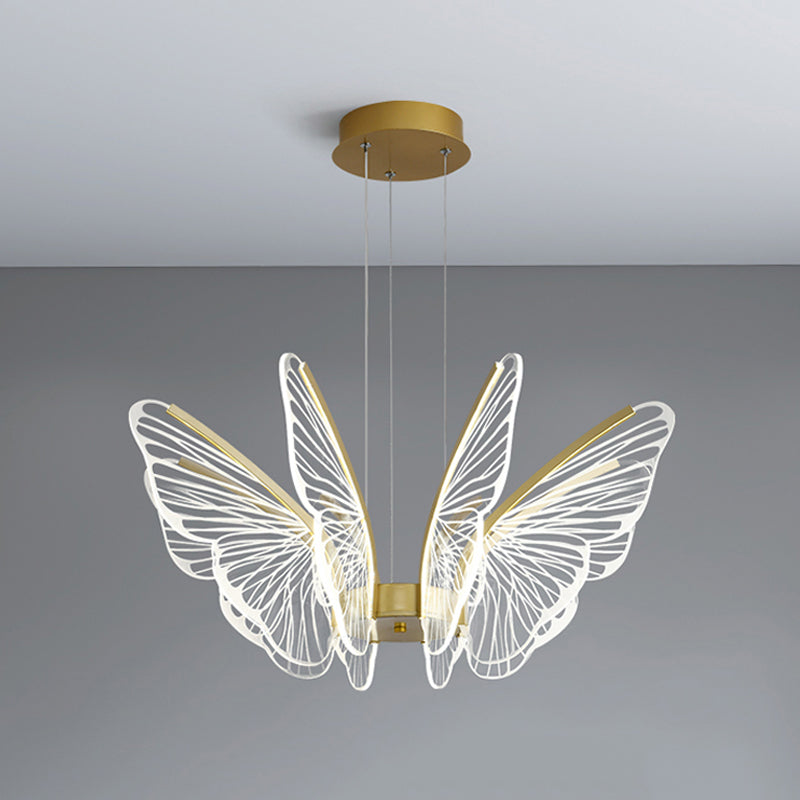 Metal Butterfly Shape Hanging Light Modern Style Multi Lights Cluster Pendant in Gold